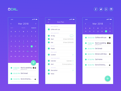 Cal app calendar clean interface ios iphone x mobile schedule screens time ui ux