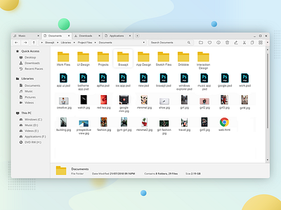 Windows File Explorer - Redesigned (Concept) colors file explorer gradients interaction microsoft ui ux visual design windows