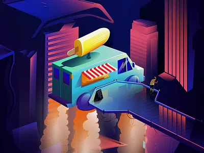 Ice cream truck color dripping future gradient ice illustration