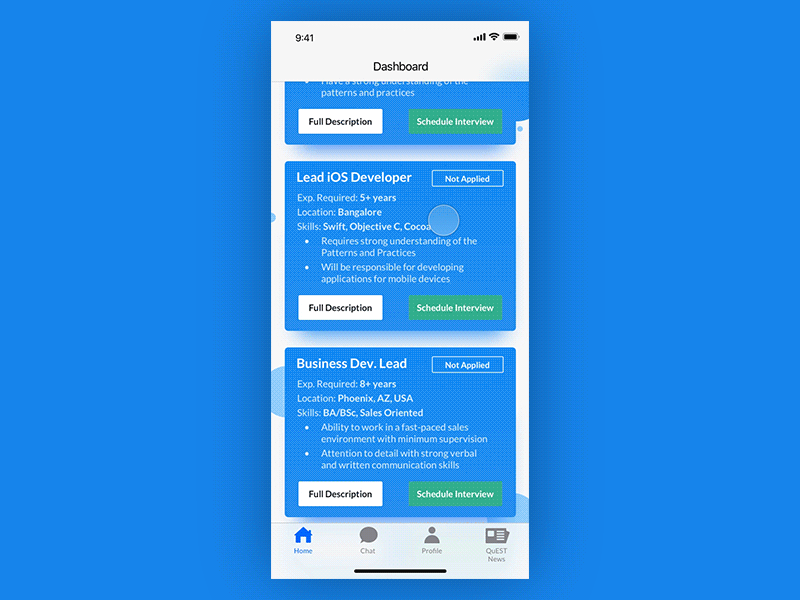 Schedule Interview @Recruitment App animaton app blue card design iphone ui ui design uiux user experience user interface ux