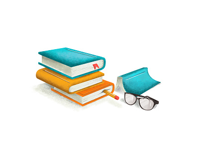 Research books glasses graphic design illustration kids pencil spot illustration