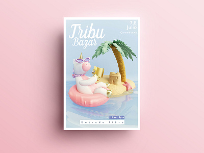 Cartel Tribu bazar 3d cartel character design design diseño illustration personaje unicornio