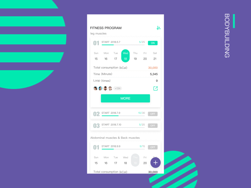 健身计划/Fitness program app bodybuilding card gif motion plan ui ux