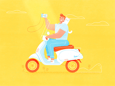 Scoot Scoot camera cat character design cloud editorial flower illustration scooter tulip vespa video vlog