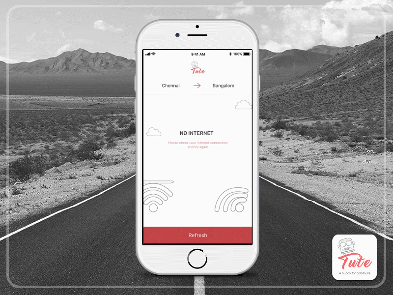 Tute - A buddy for commute adventurer bookingapp emptystate invision invision studio invisionapp invisionstudio nointernet travelapp wanderer
