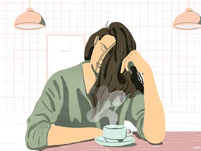 Mondays character coffee cup girl illustration lady lazy morning shop sleepy