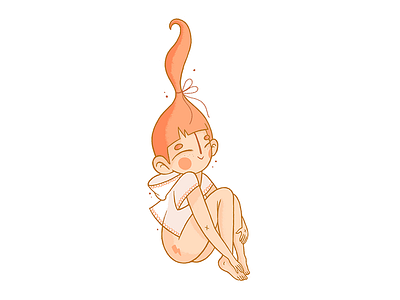 Nymphing character design cute fairy ginger girl happy japanese kawaii naked nymph sitting sketch