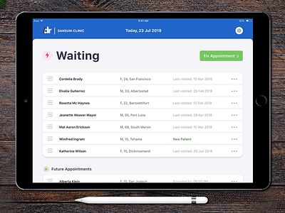 Clinic Management System for Doctors card doctor ehr health ios ipad list medical ui ux