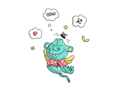 Elf dreaming of love cartoon cute elf funny green illustration love outline