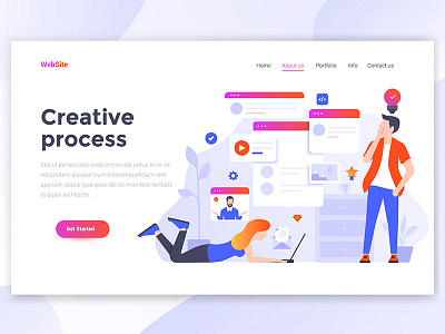 Flat Modern design of Landing Page template busine creative illustration isometric landing man page people template web woman