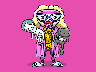 Cat Lady 2d arthouse blonde cat cat lady character energy energy arthouse glasses illustration lady