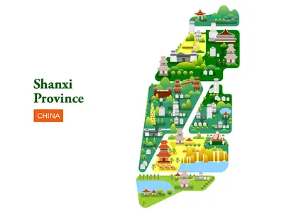 Welcome to Shanxi 2018 ai buddha china city design green illustration map palace park square