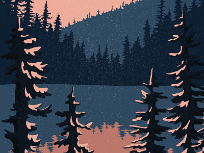Where the pine trees meet the ocean adventure illustration lake landscape nature outdoors sea vintage wild wilderness