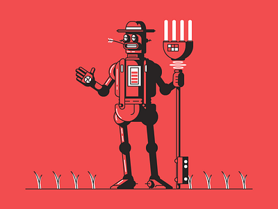 Futuristic Farmer countryside farmer farming future graphic design illustration laser pitchfork robot