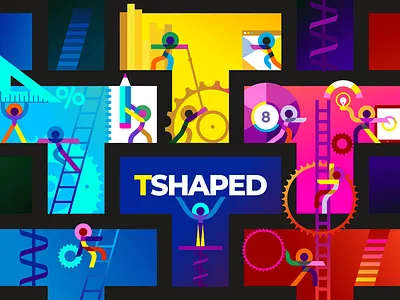 T SHAPED design flat gradient illustration t shaped typography vector web