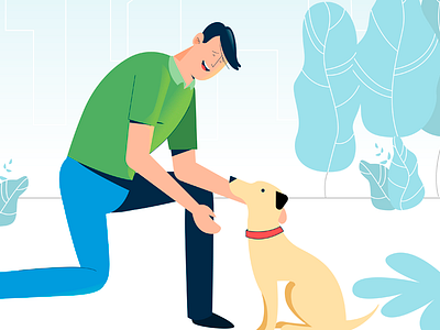 Spondilite design dog flat illustration man