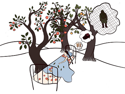 Dreams in the apple orchard illustration poster