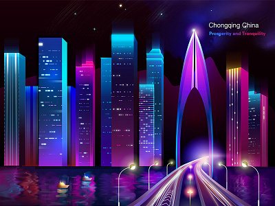 Chongqing China building china illustrations night scenery