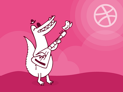 Hello Dribbble!!! chicken crocodile debut dribbble guitar hat hello dribbble illustration music musician thanks