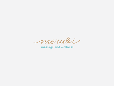 meraki logo concept gold greek logo massage meraki mono weight script teal waves