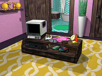 Low Poly Room 16 bit 32 bit 3d 64 bit home illustration interior low poly maya object pixel art room