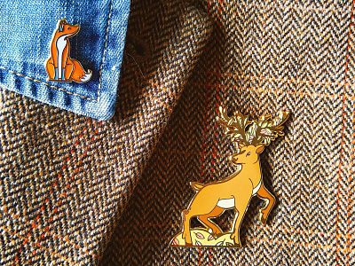 Fox and Stag Pins animals autumn cute enamel pins fall fashion fox illustration leaves nature pins stag