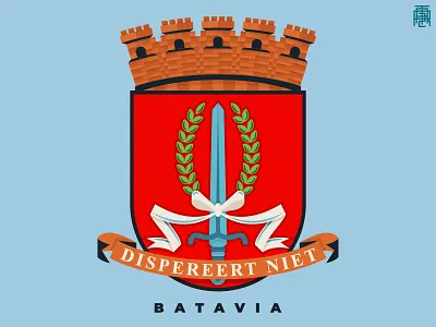 Netherlands Colony Badge 06 badge dutch emblem fortress indonesia jakarta label medieval netherlands red sign