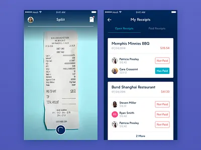Spliit Homescreen & Receipt History app bill fintech flat ios mobile payment receipt sharing social splitting ui