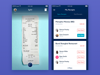 Spliit Homescreen & Receipt History app bill fintech flat ios mobile payment receipt sharing social splitting ui