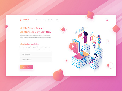 Exodata - News Letter clean exodata web design gradient landing page mobile data news letter ui user experience user interface ux vector