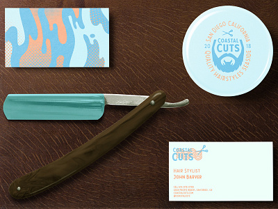 Coastal Business Cards barber barbershop beach business card design crab hair negative space negative space logo scissors summertime vintage badges vintage barber designs