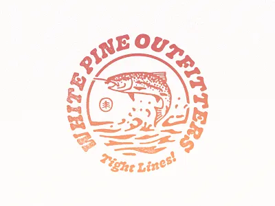 Retro Fish badge fish fishing fly lines outfitters pine retro tight white