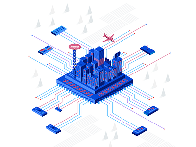 Power9 Chip City blue chip city cloud design ibm illustration isometric landscape server storage vector