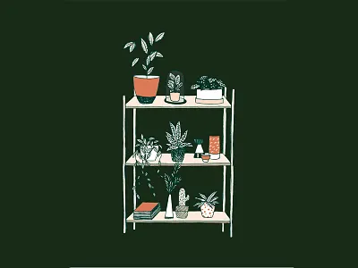 Botanical living botanic everywhereyougo flora green handdrawn illustration larabispinck livingroom plants shelf sketch