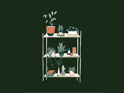 Botanical living botanic everywhereyougo flora green handdrawn illustration larabispinck livingroom plants shelf sketch