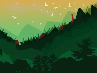 Green art green mountains outpost red