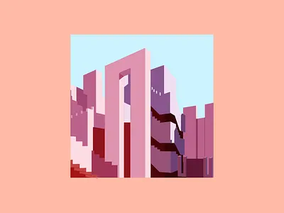 La Muralla Roja architecture illustration layers pastel pink simple simplycity urban