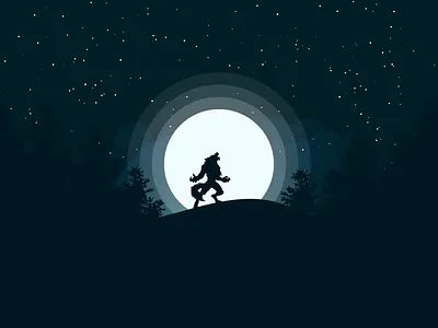 Werewolf animal art danger flat illustration light moon moonlight stars vector werewolf wolf
