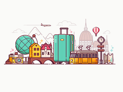 Europe Travel Time banner budapest concept europe eurotour flat design illustration tram travel vacation