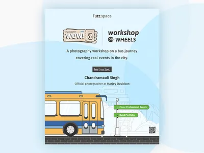 Publicity Flyer for Workshop bus flyer illustration poster publicity road sign ticket typography wheels workshop