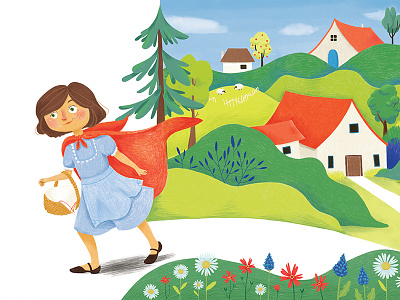 Little Red Riding Hood: To Grandma's childrens illustration digital illustration grandma grimm brothers illustration little red riding hood picture book story book village