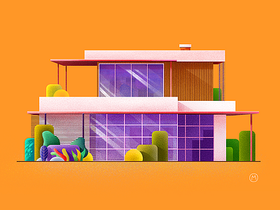 House architecture art building city design flat garden house illustration trees