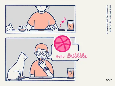 Hello dribbble. cat first shot hello dribbble illustration minimal notification