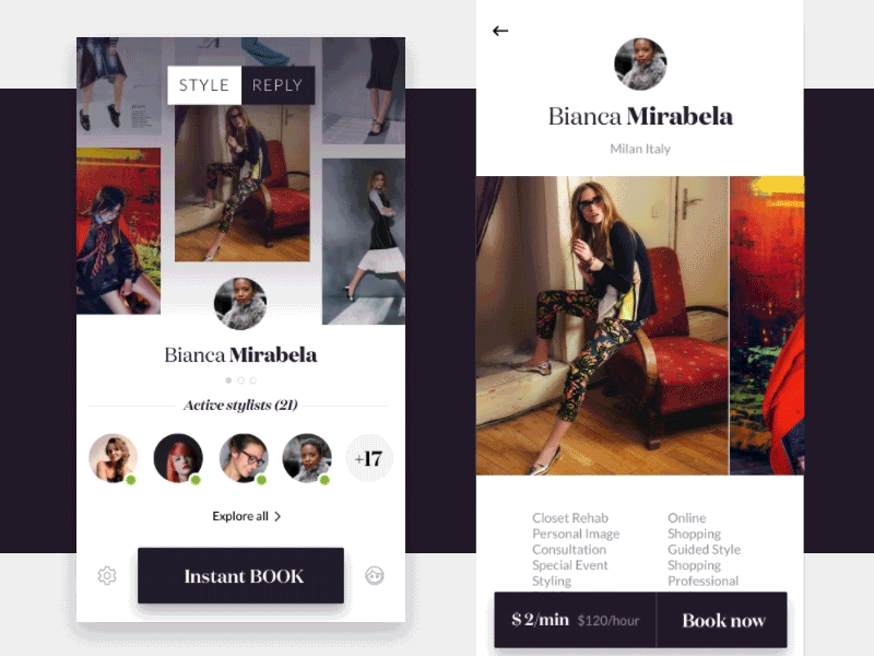 StyleReply animation booking stylereply ui ux