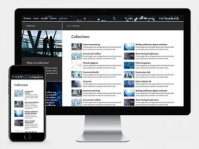 DAC Beachcroft collections page 16i digital grid law listing responsive ui user experience user interface ux web design