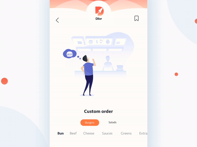 Empty State for Burger Customization App app burger customization delivery empty state illustration iphone menu motion