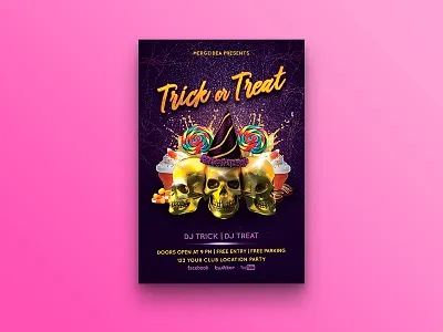 Trick or Treat Halloween Flyer 31 oct candy cupcake darkness halloween hat haunted holiday lollipops skull trick or treat zombie