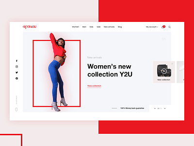 Fashion eshop b2c comerce eshop fashion landing page red square ui website women