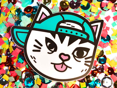 fresh out the sticker press cat confetti deisgn photography stickers vector