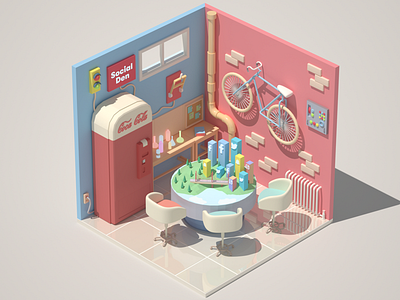 Social Den 3d 3dillustration 3dmodel 3drender c4d cinema4d illustration isometric lowpoly lowpolyart socialmedia